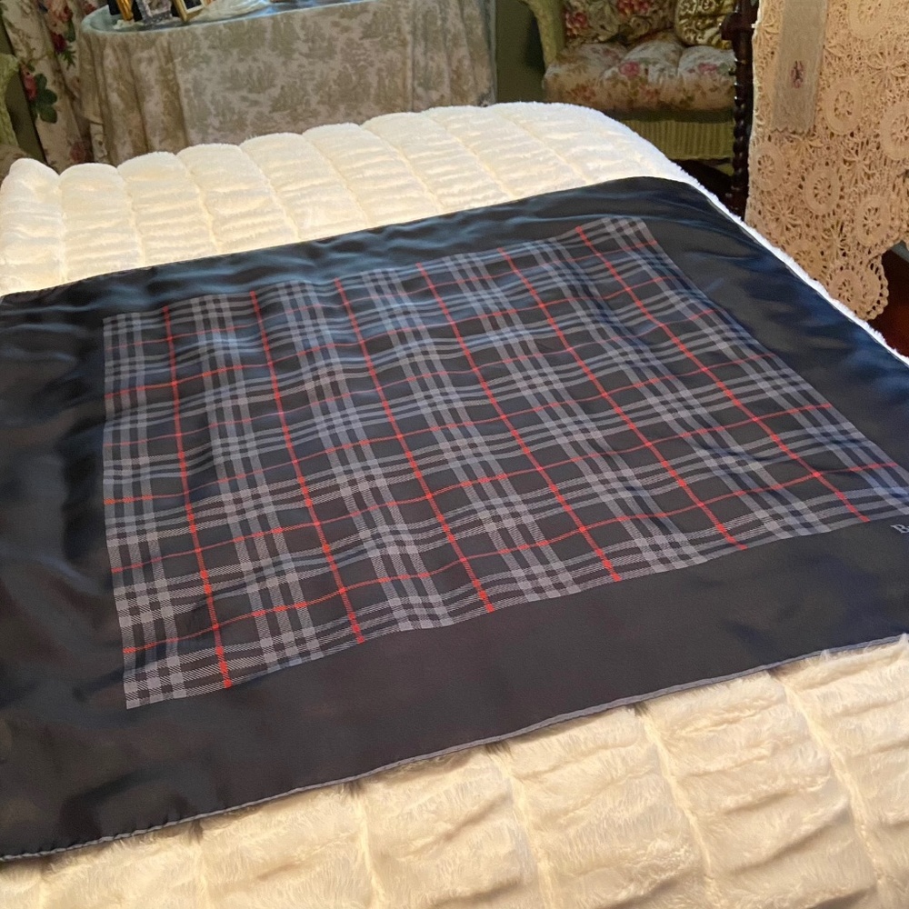 Vintage Burberry, Pure Silk, navy/red/gray, 34”x34” - Picture 3 of 3